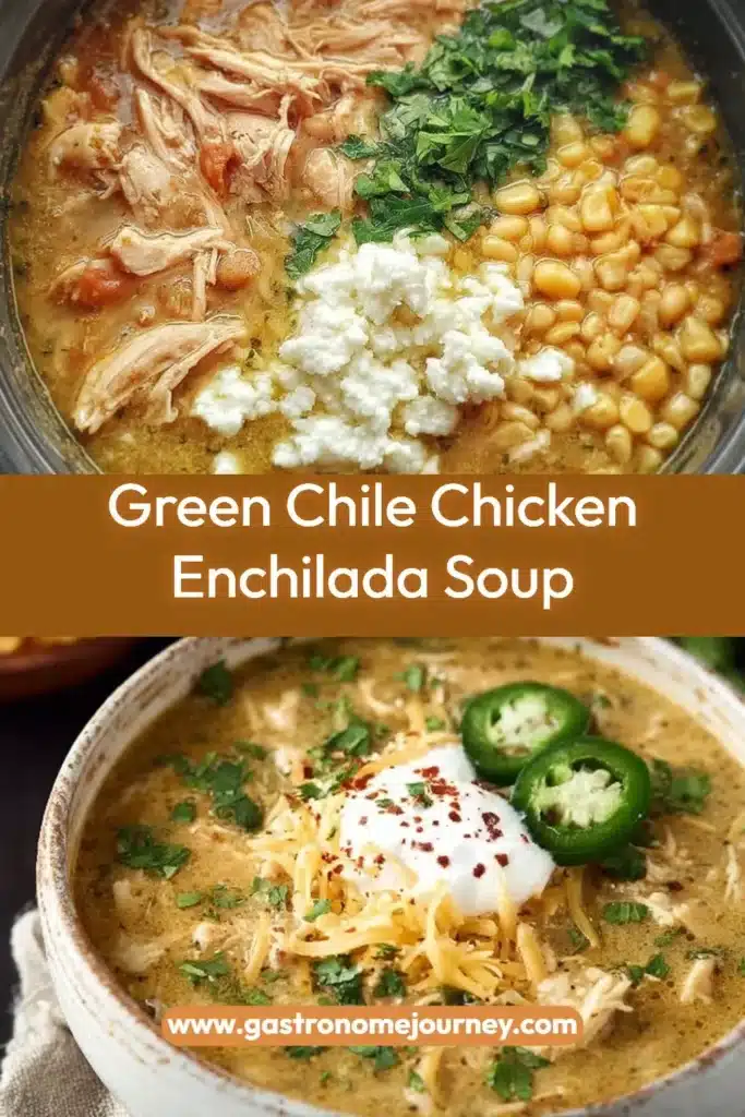 Delicious green Chile Chicken Enchilada Soup served in a bowl