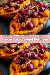Cranberry apple twice-baked sweet potatoes served in a cozy autumn setting.