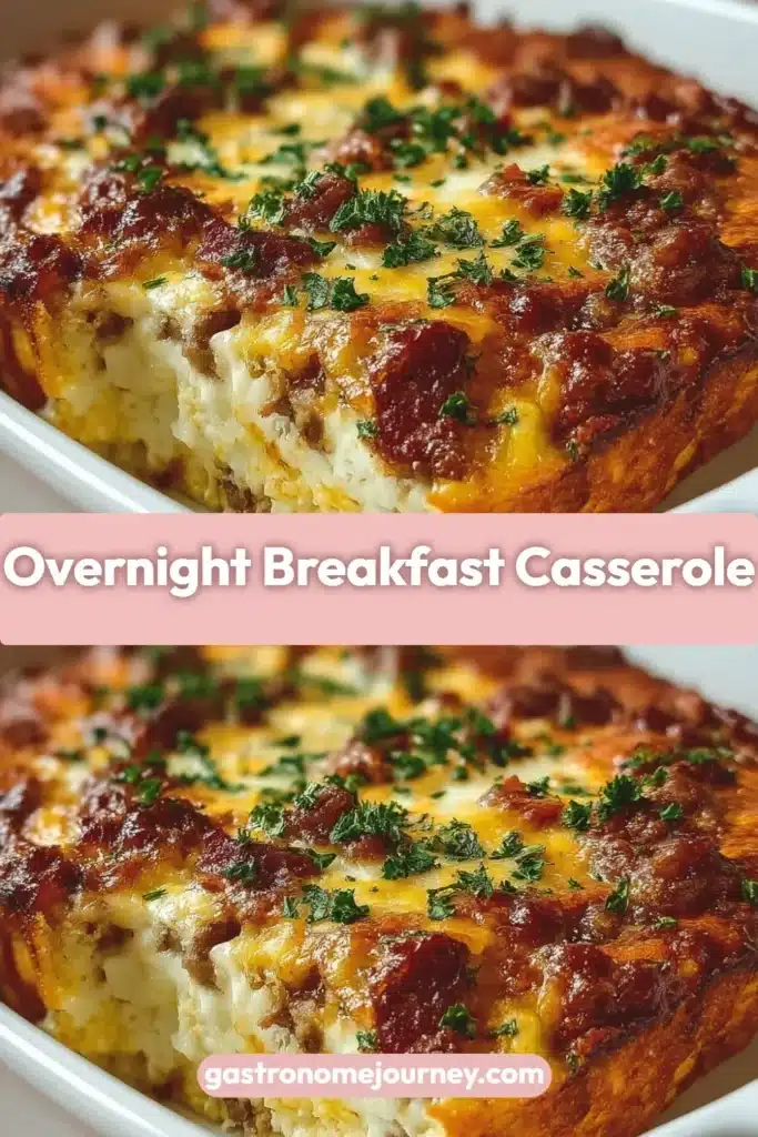Delicious overnight breakfast casserole baked to perfection with eggs and cheese.