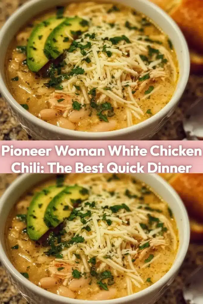 Bowl of Pioneer Woman's white chicken chili served with toppings