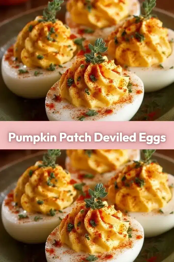 Pumpkin Patch Deviled Eggs decorated for autumn