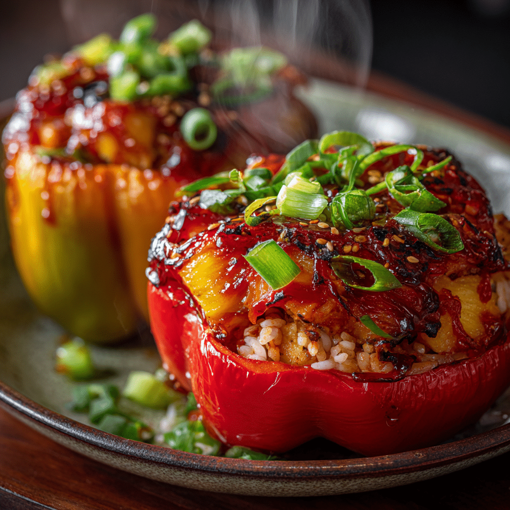 Teriyaki Pineapple Chicken Rice Stuffed Peppers
