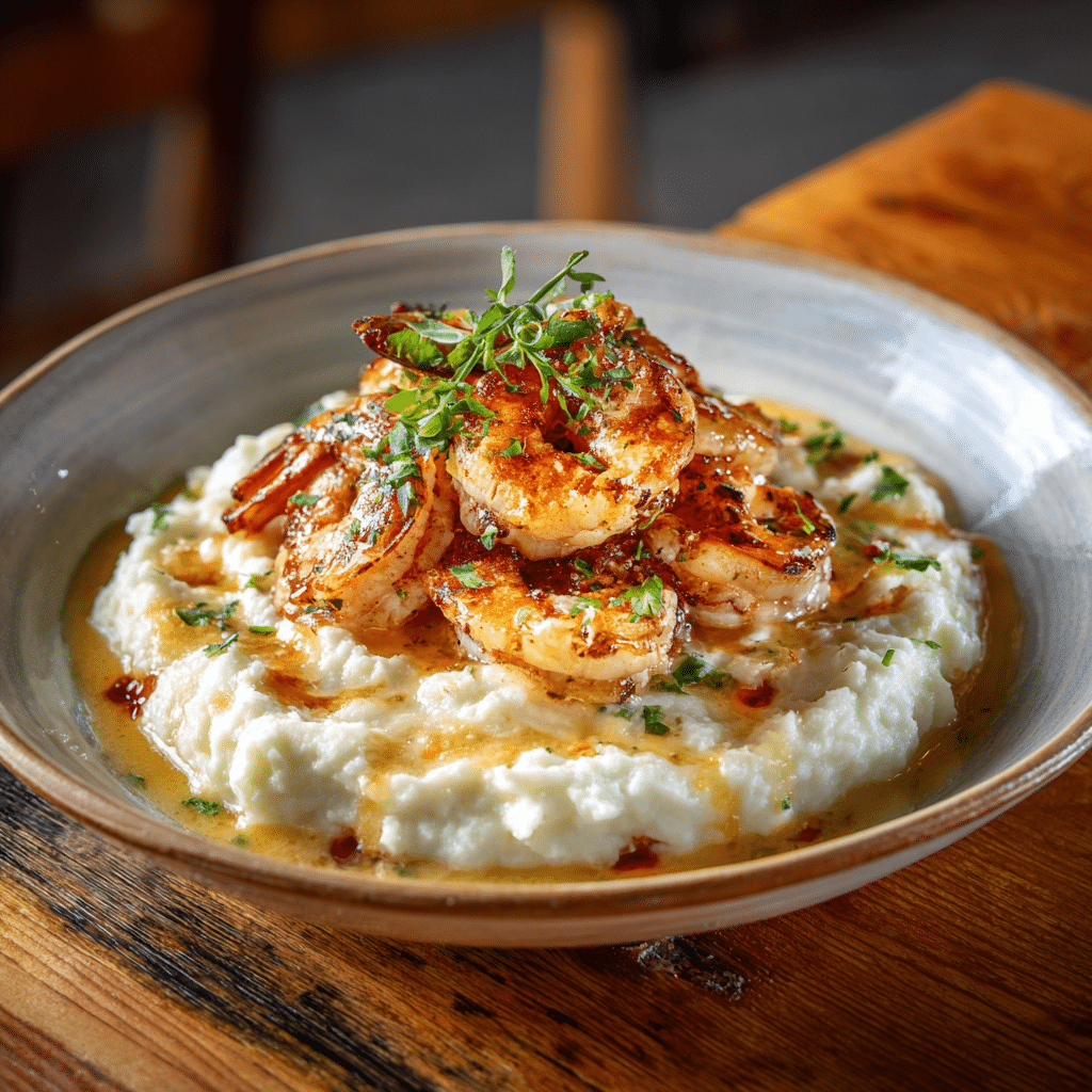 Creamy Garlic Shrimp Over Mashed Potatoes